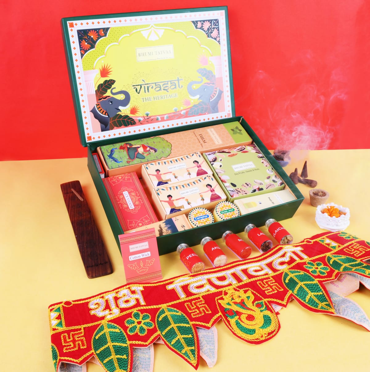 Open Bhumi Tatvaa Virasat heritage Diwali hamper with a Shubh Deepavali banner